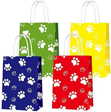 Party Gift Bags for Paw Dog Toys Puppy Party Supplies Party Decor, Party Favor Bags for Boys Girls Birthday Favor Goodie Candy Treat Gift Party Favor Paw Print Bag- 16 PCS (4 Colors)