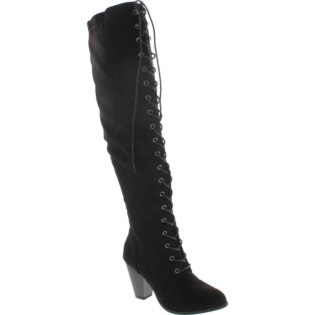 Forever Camila-48 Womens Chunky Heel Lace Up Over The Knee High Riding Boots