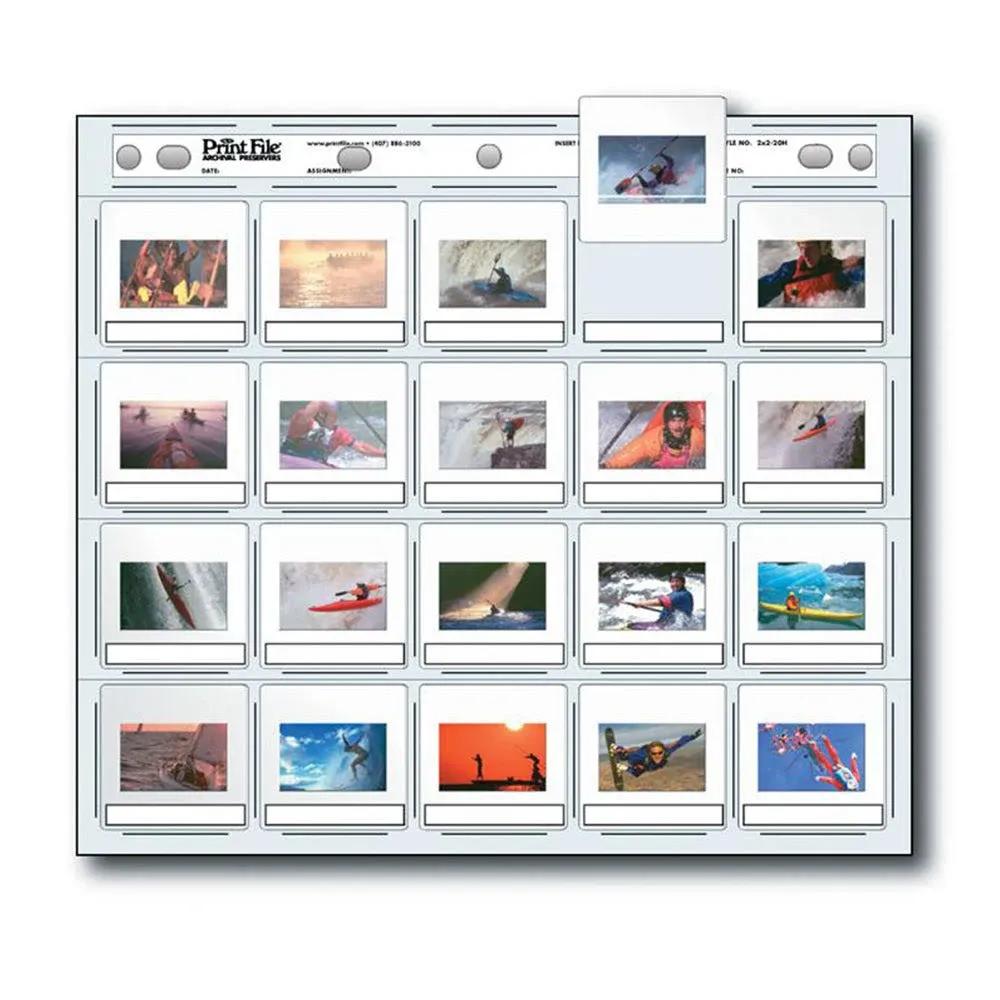 Print File 35mm Slide Pages Holds Twenty 2x2" Mounted Transparencies, Top Loading, Pack of 100