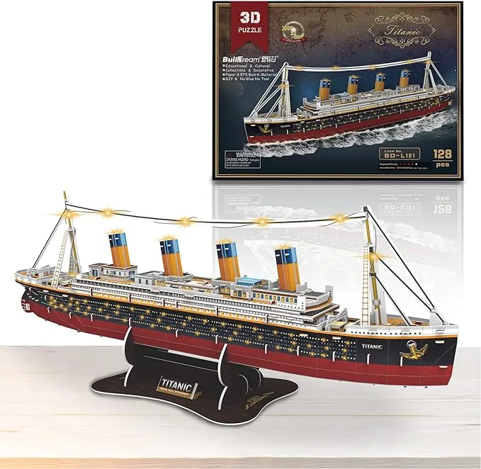 Fanbusa 3D LED Titanic Toys Puzzle for Adults to Build, Large Desk Decoration Titanic Model Sailboat, Watercraft Ship Puzzle with Lights for Men Women Wedding Anniversary Valentines Day Gifts