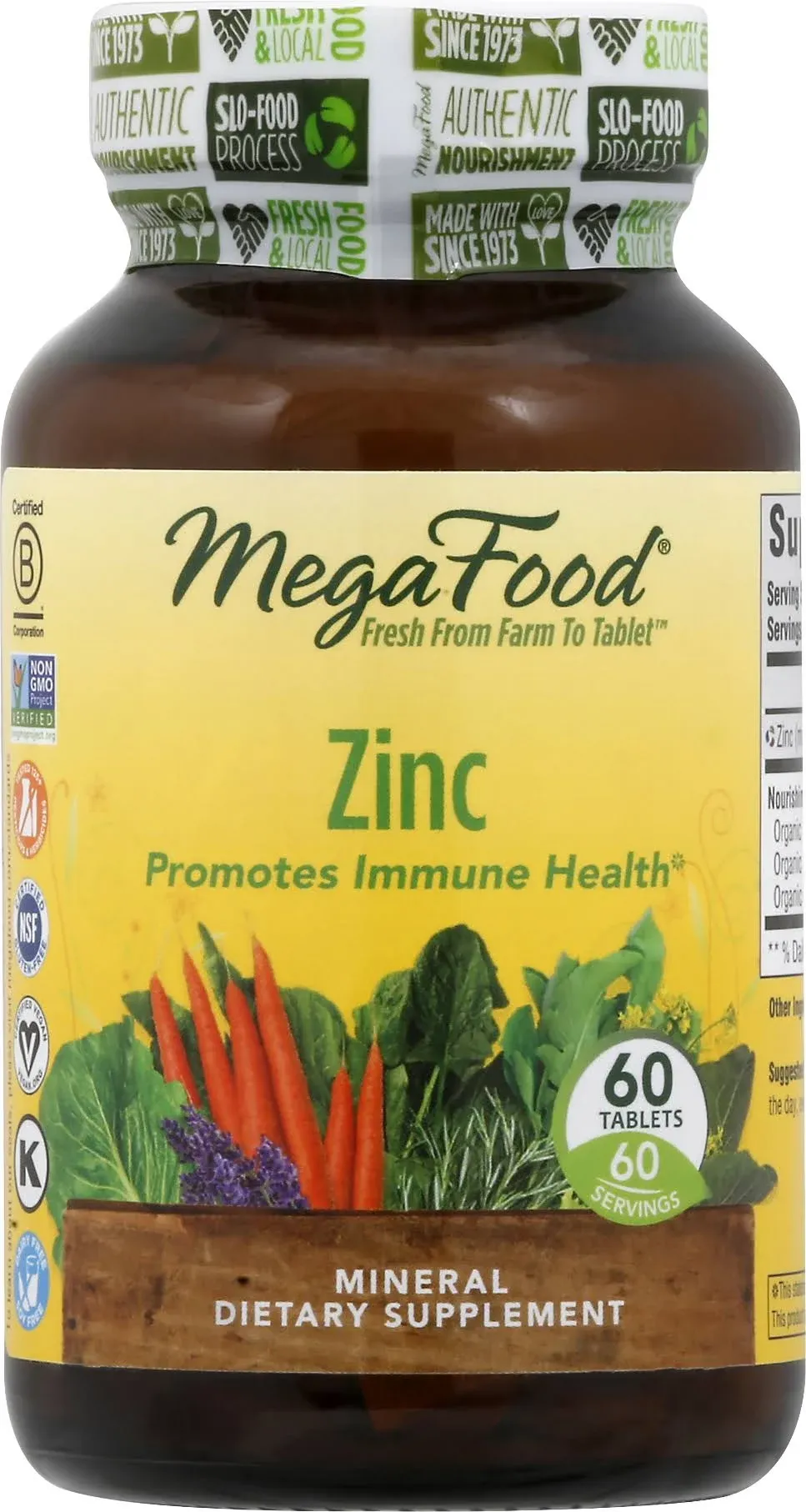 MegaFood Zinc - Immune Support Supplement - High Potency Fermented Zinc Supplements with Nourishing Food Blend - Vegan, Non-GMO, Gluten-Free, and Kosher - Made Without 9 Food Allergens - 120 Tabs