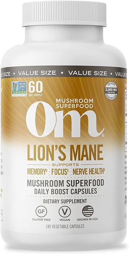 Om Mushrooms, Lions's Mane Mushroom Superfood, 667 mg, 90 Vegetable Capsules