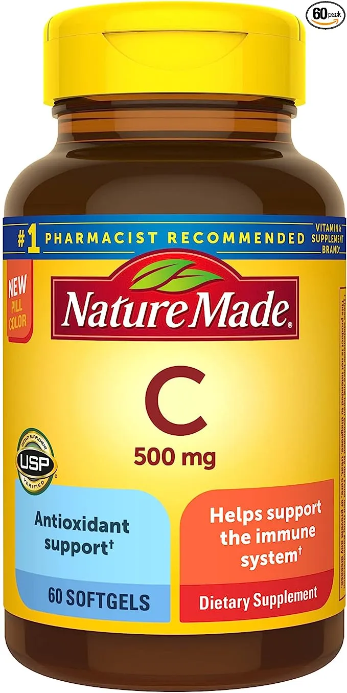 Nature Made Vitamin C 500 mg, Dietary Supplement for Immune Support, 60 Softgels, 60 Day Supply