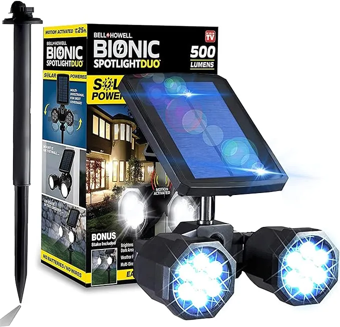 Bell+Howell Bionic Spotlight Duo Deluxe Solar Lights: Effortless Outdoor Illumination, Motion Sensor, Super Bright LEDs, Waterproof Landscape Lights for Patio, Yard, Garden- No Batteries Required!