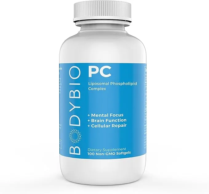 Brain Supplement 100 Softgels - Pure Phospholipid Complex for Healthy Aging | Nootropics Booster | Enhance Focus, Memory, Cellular Repair | BodyBio Phosphatidylcholine for Increased Bioavailability