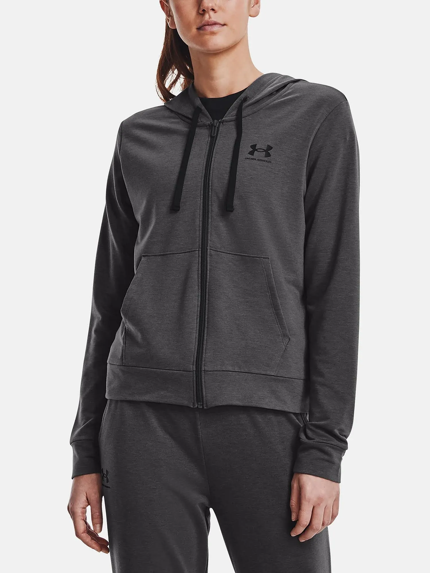 Under Armour Rival Terry Full Zip Hoodie - Grey/Black - Size L - Women