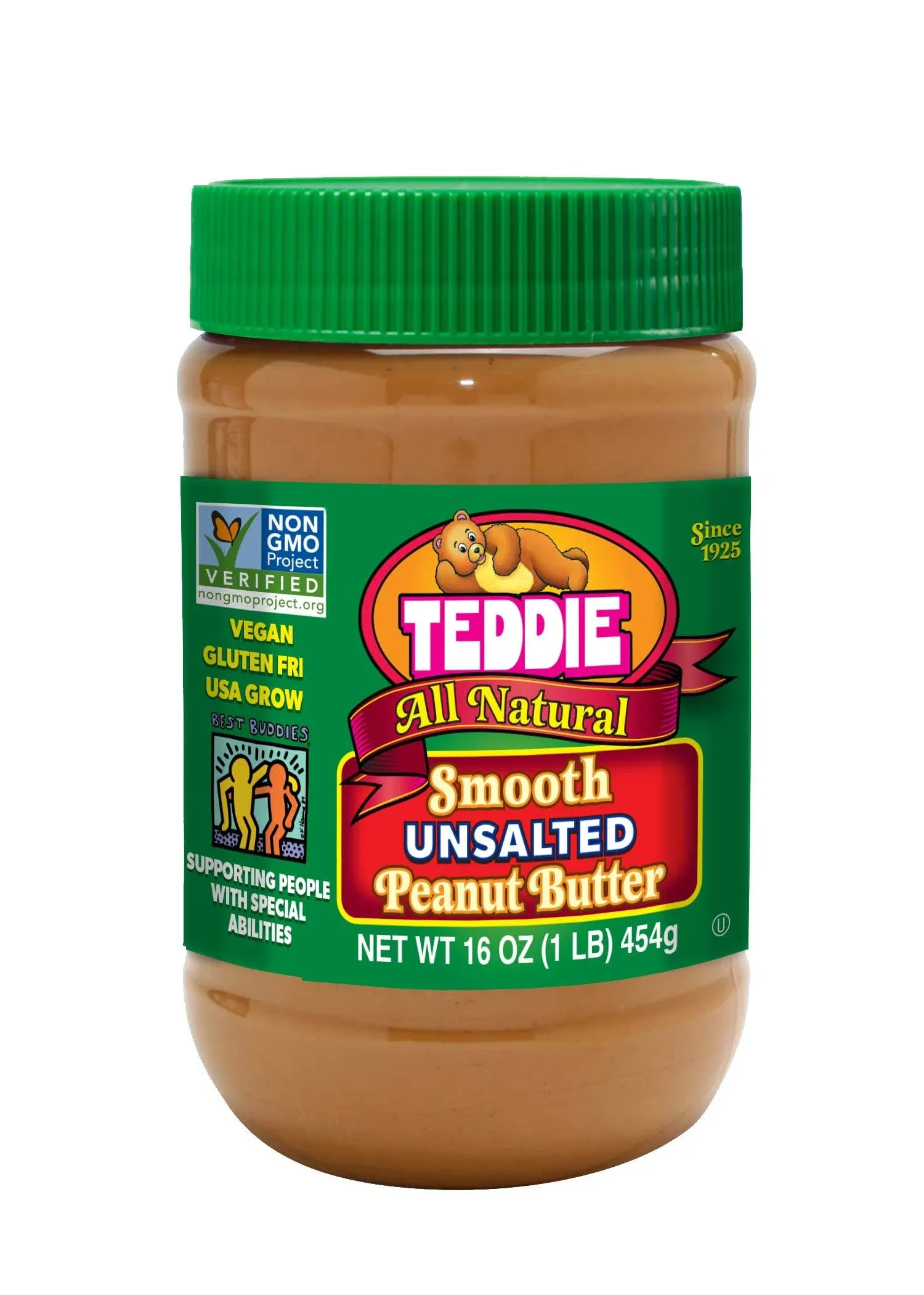 Teddie All Natural Peanut Butter, Unsalted Smooth, Gluten Free & Vegan, 16 Ounce (unsalted Smooth, Pack of 1)