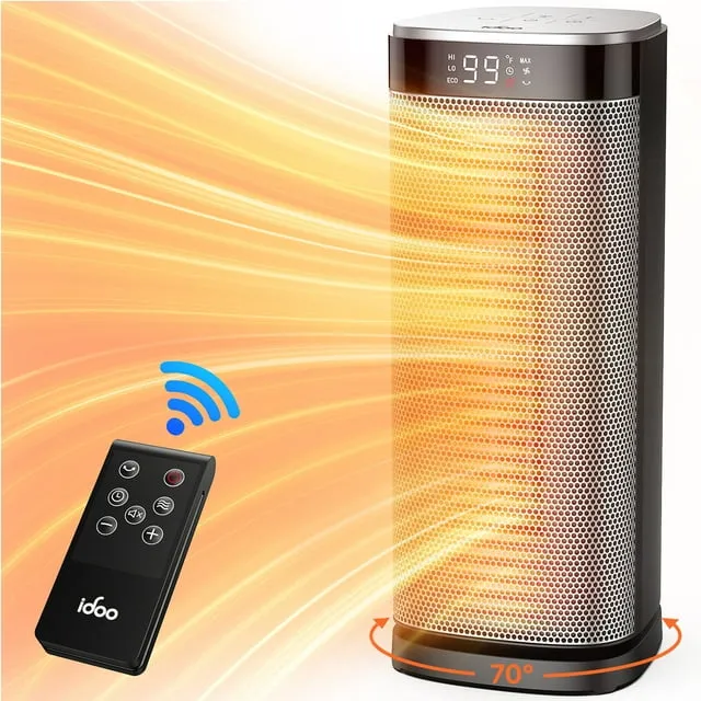 iDOO Space Heater, Portable Electric Heaters for Indoor Use, PTC Ceramic Heating with Thermostat for small Bedroom, Large Room & Office, Remote, 70° Oscillation, 24H Timer, christmas Gifts for home