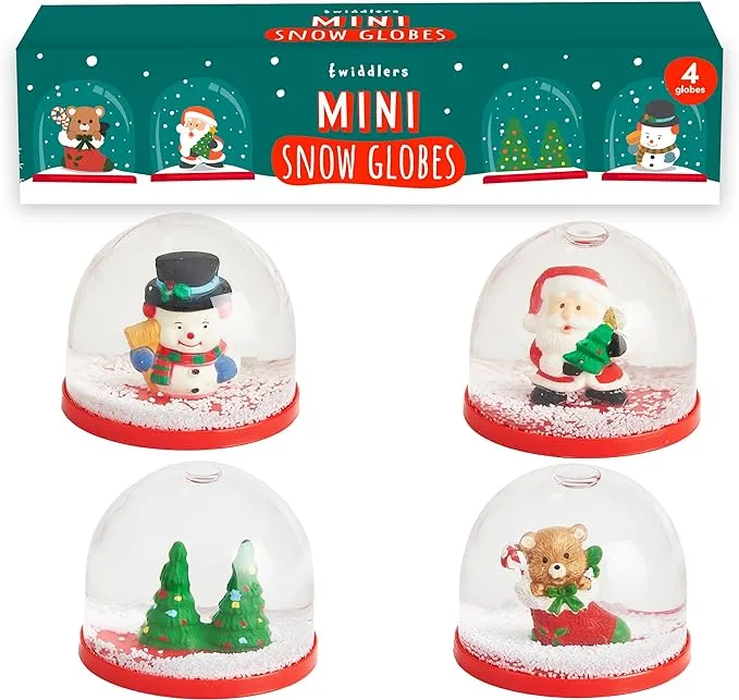 THE TWIDDLERS 4 Mini Christmas Winter Snow Globes for Kids - Gift, Decoration, Xmas Stocking Stuffers, Giveaways