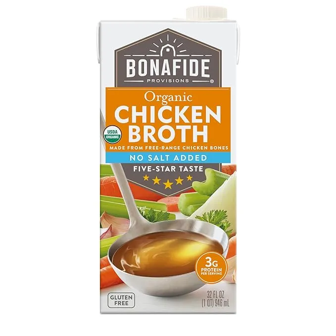 Bonafide Provisions Broth, Organic, Chicken, No Salt Added - 32 fl oz