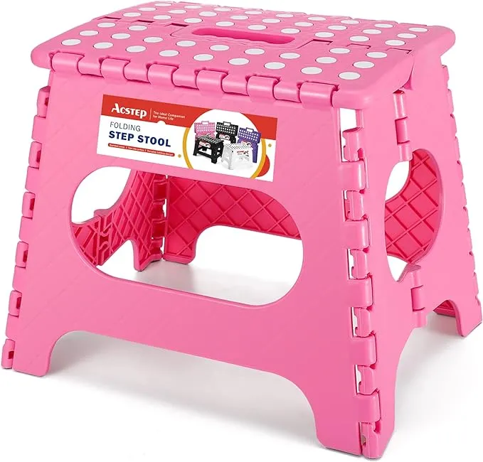 Acko 11 Inches Non Slip Folding Step Stool for Kids and Adults with Handle Holds Up to 250 lbs Pink