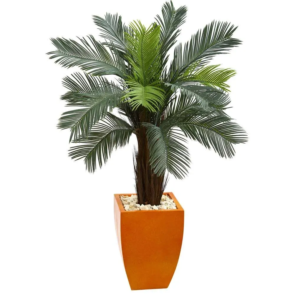 Nearly Natural 5790 4.5 ft. High Indoor/Outdoor Cycas Artificial Tree in Orange ...