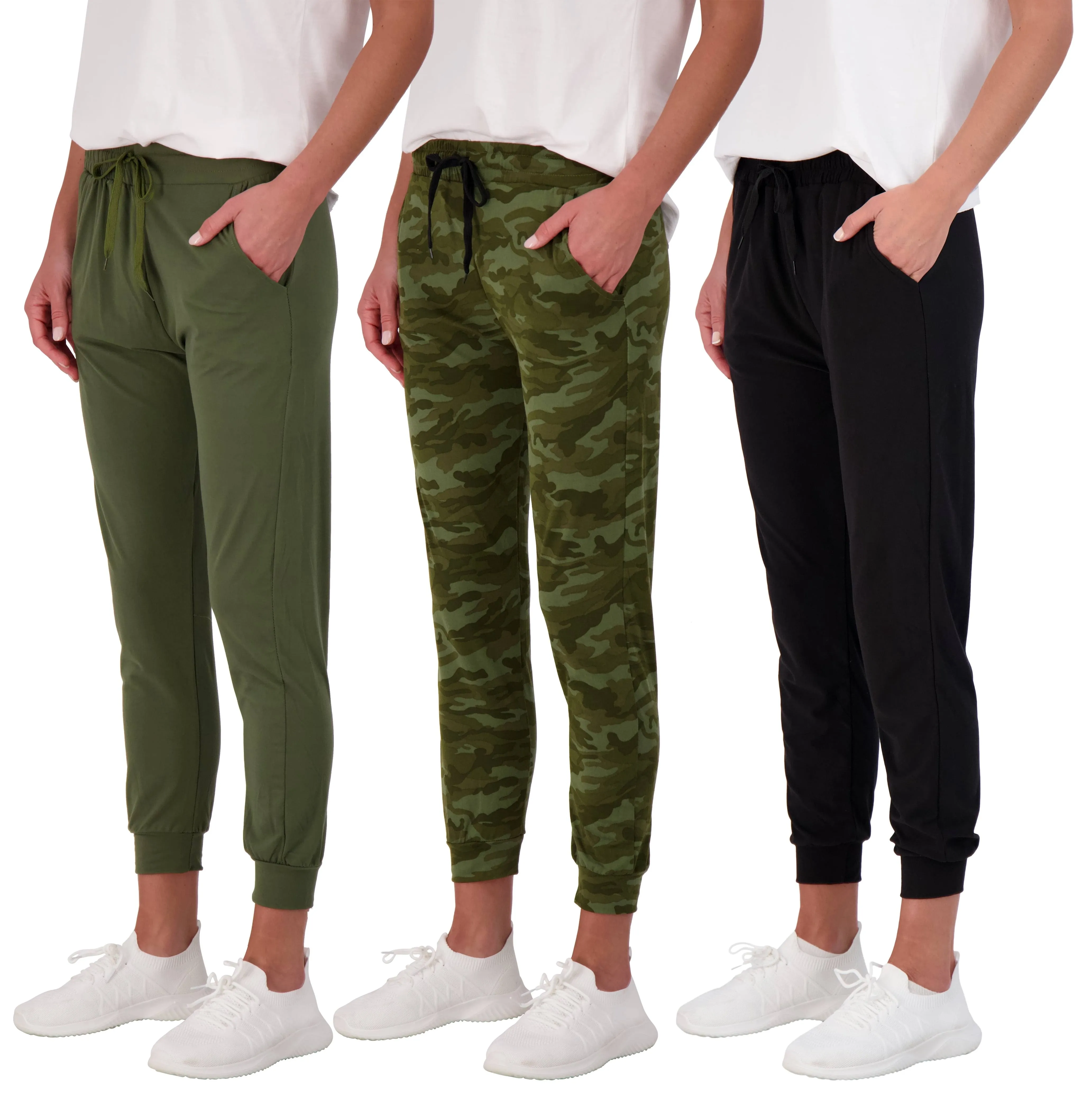 Real Essentials 3 Pack: Women's Ultra-Soft Lounge Joggers Sweatpants Athletic Yoga Pants with Pockets (Available in Plus)