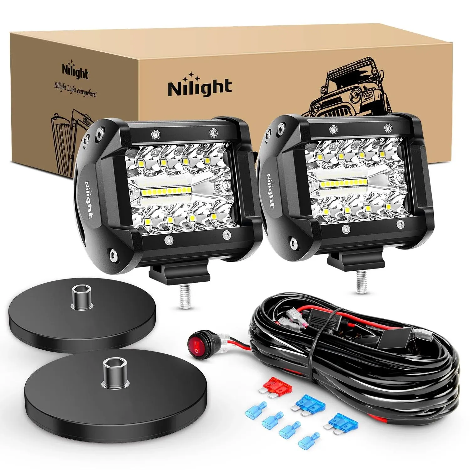 Nilight 4 Inch 60W Triple Row Spot Flood LED Pods