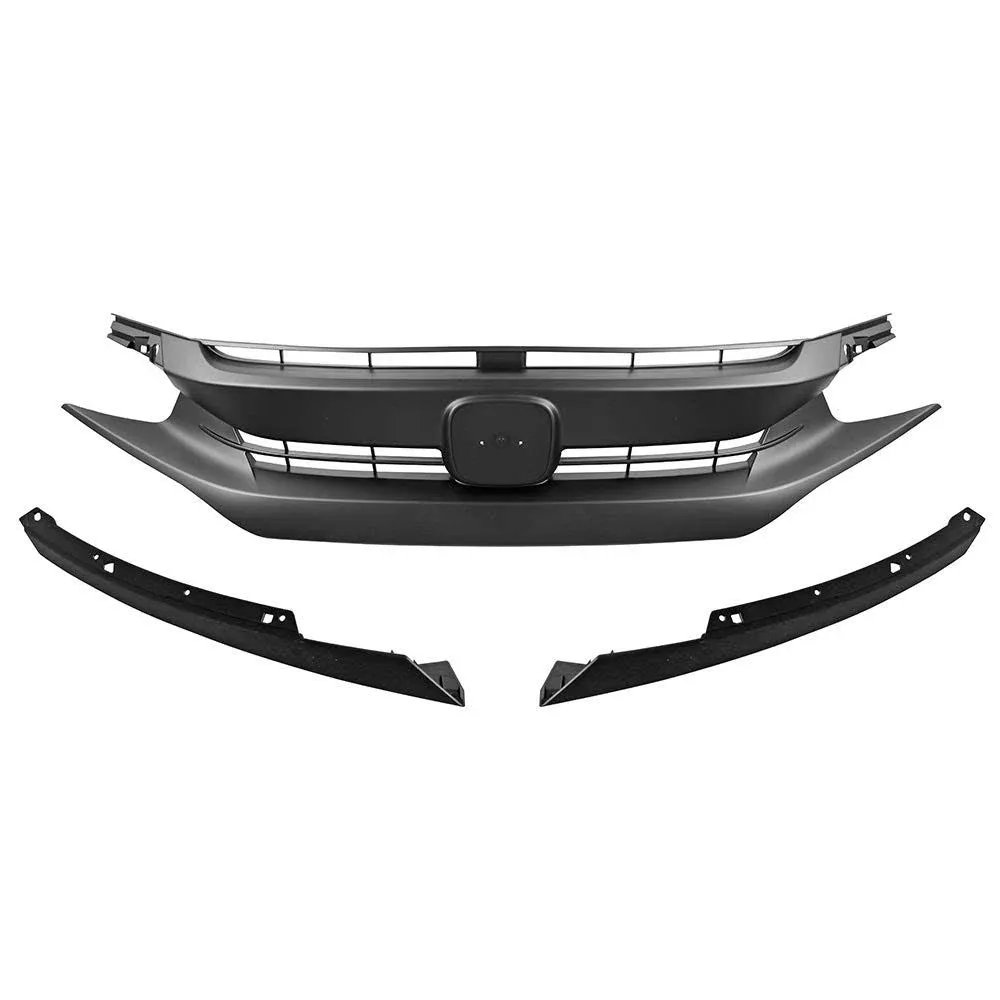 IKON MOTORSPORTS Front Upper Grille, Compatible with 2016-2018 Honda Civic All 2019-2021 Civic Hatchback SI Model, Factory Style Matte Black ABS Plastic Replacement Front Bumper Hood Grill w/Eye Lid