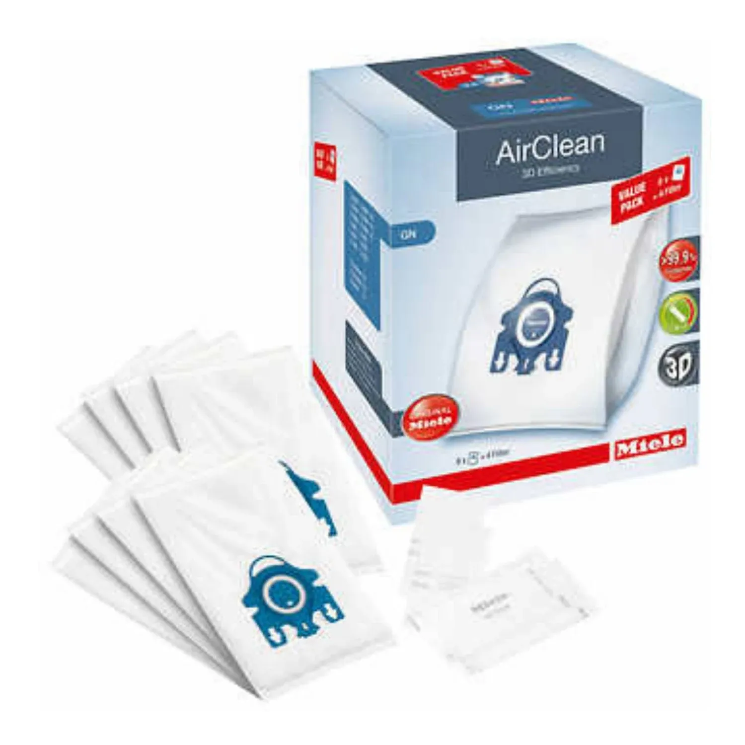 miele airclean 3d xl-pack gn dust vacuum bag, white