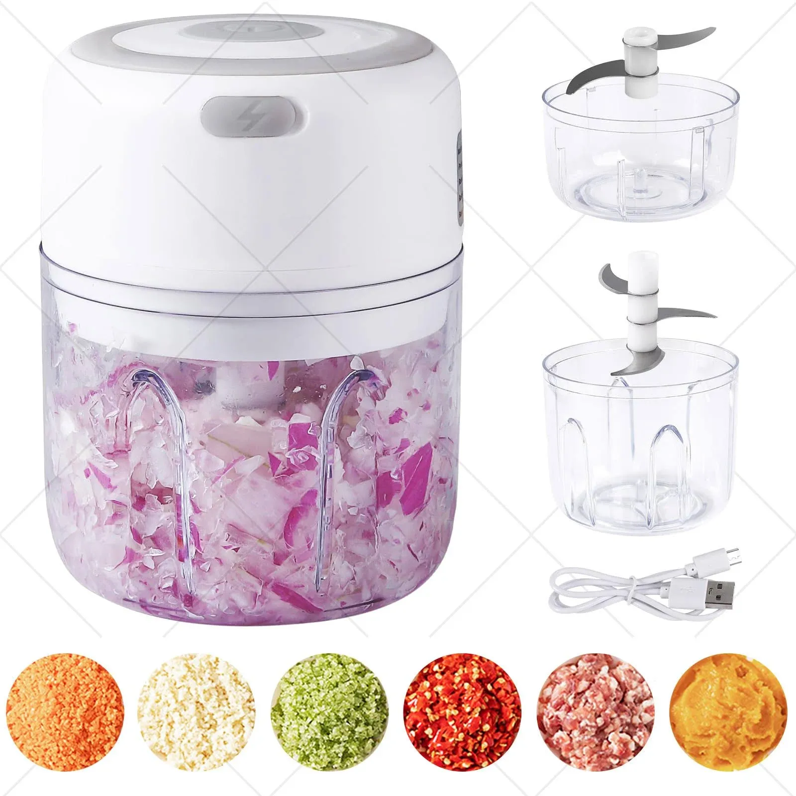 Electric Mini Garlic Chopper,Food Processor,Portable Cordless Garlic Mincer Masher,Meat Grinder with USB Charging For Vegetable,Capacity cup with replaceable size