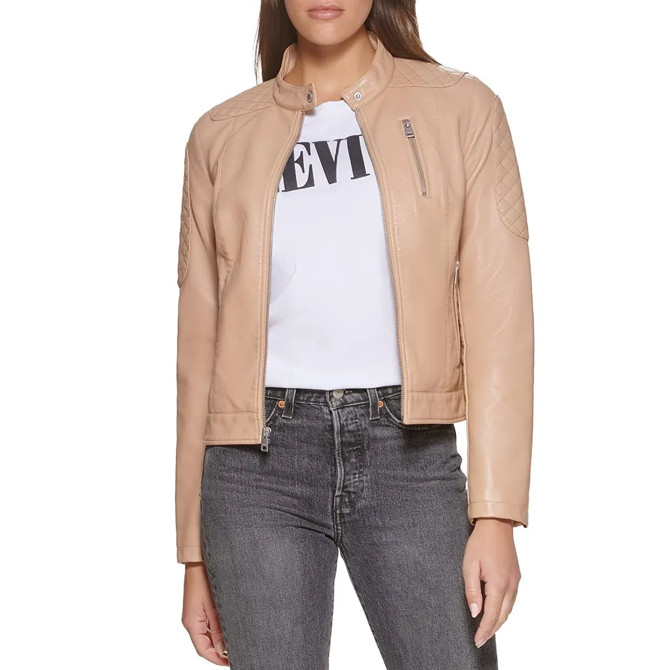 Levi's Plus Size Faux Leather Motocross Racer Jacket - Peach Blush - Size 2x