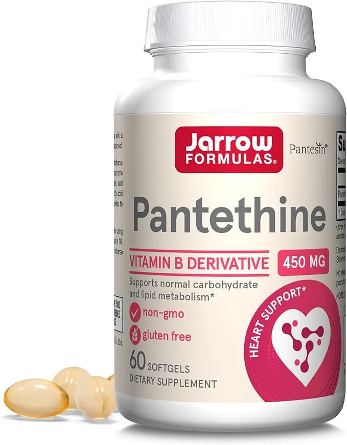 Jarrow Formulas Pantethine 450 mg - Derivative of Vitamin B5 - 60 Servings (Softgels) - Support Heart Health, Carbohydrate & Lipid Metabolism - Coenzyme A (CoA) Precursor - Pantothenic Acid Supplement