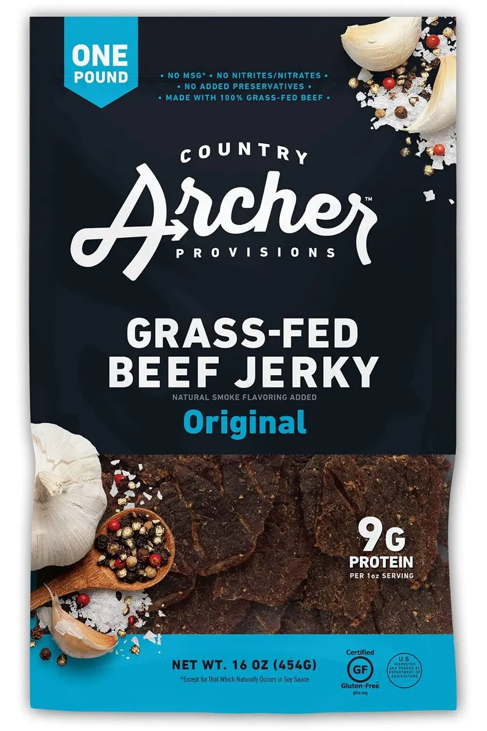 Original Beef Jerky by Country Archer 100% Grass-Fed Gluten Free 16 Ounces