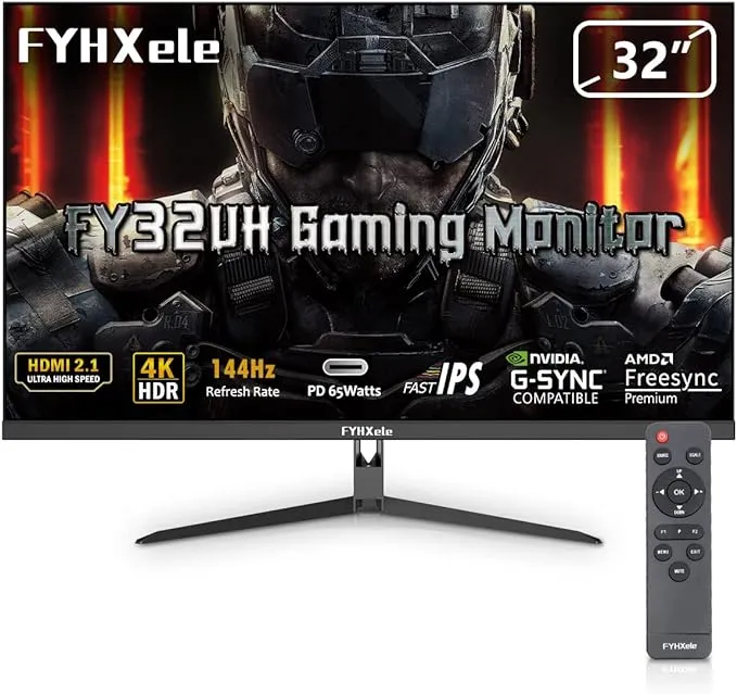 FYHXele 4K Gaming Monitor 144Hz 32Inch, Fast UHD IPS Computer Monitor, 1ms, VESA ...