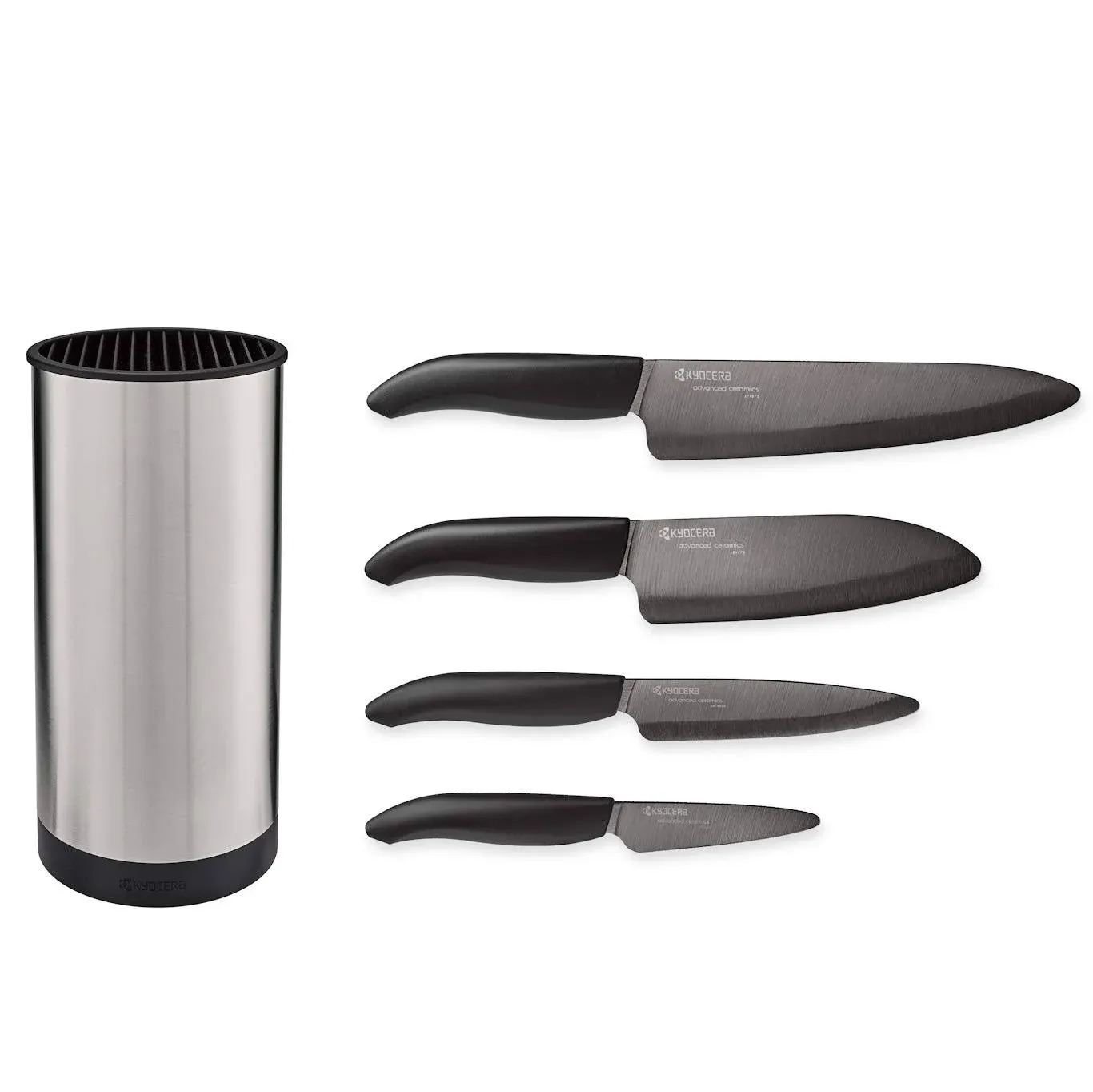 Kyocera Universal Black Blade Ceramic Knife Block Set, Stainless Block