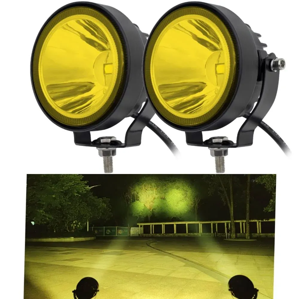 LED Round Yellow Driving Fog Lights Offroad Driving Spot Lights 2pcs 4 inch Super ...