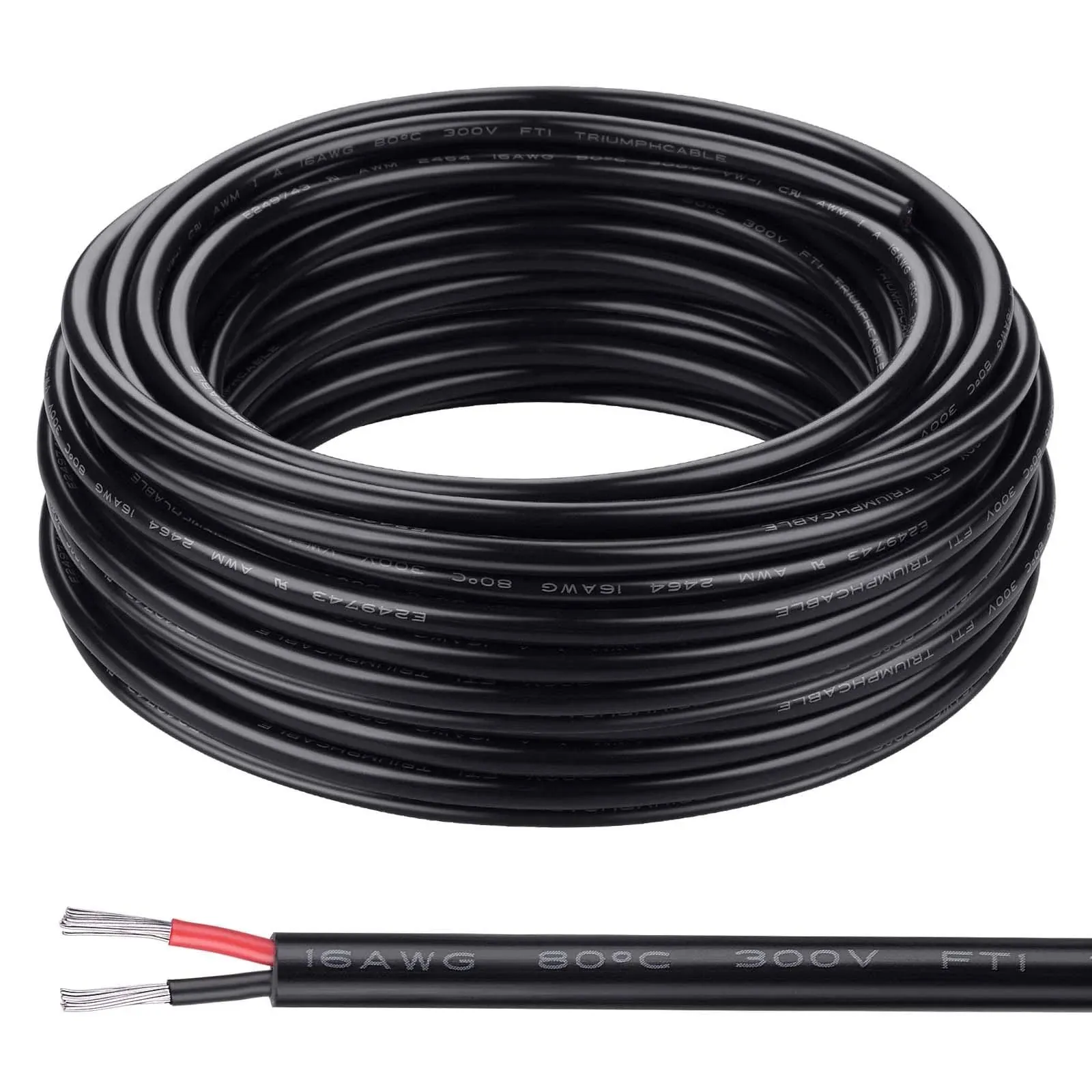 16 Gauge Wire 2 Conductor Electrical 16AWG Stranded PVC Cord Cable 100FT/30M