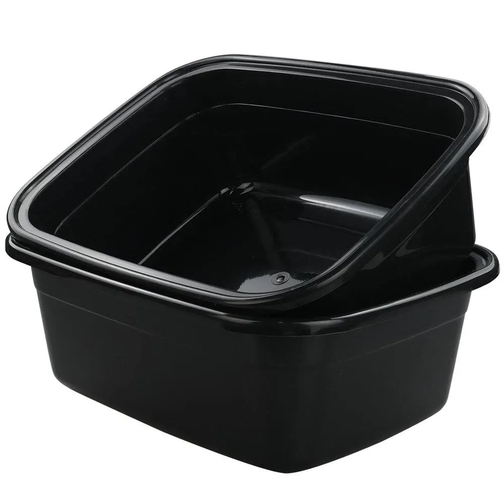 Idotry Rectangle Plastic Black Washing Basin/Tub, Pack of 2 (18 Quart)