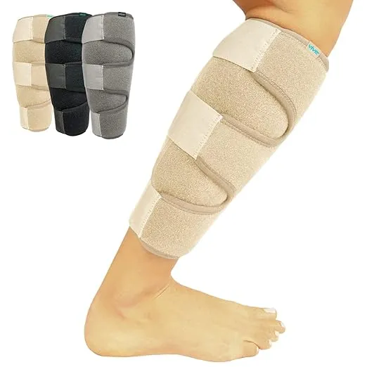 Vive Calf Brace - Adjustable Shin Splint Support - Lower Leg Compression Wrap Increases Circulation, Reduces Muscle Swelling - Calf Sleeve for Men and Women - Pain Relief (Beige)