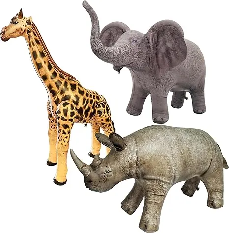 Jet Creations Safari 3 Pack Elephant Giraffe Rhino Great for Pool, Party Decoration, an-EGR