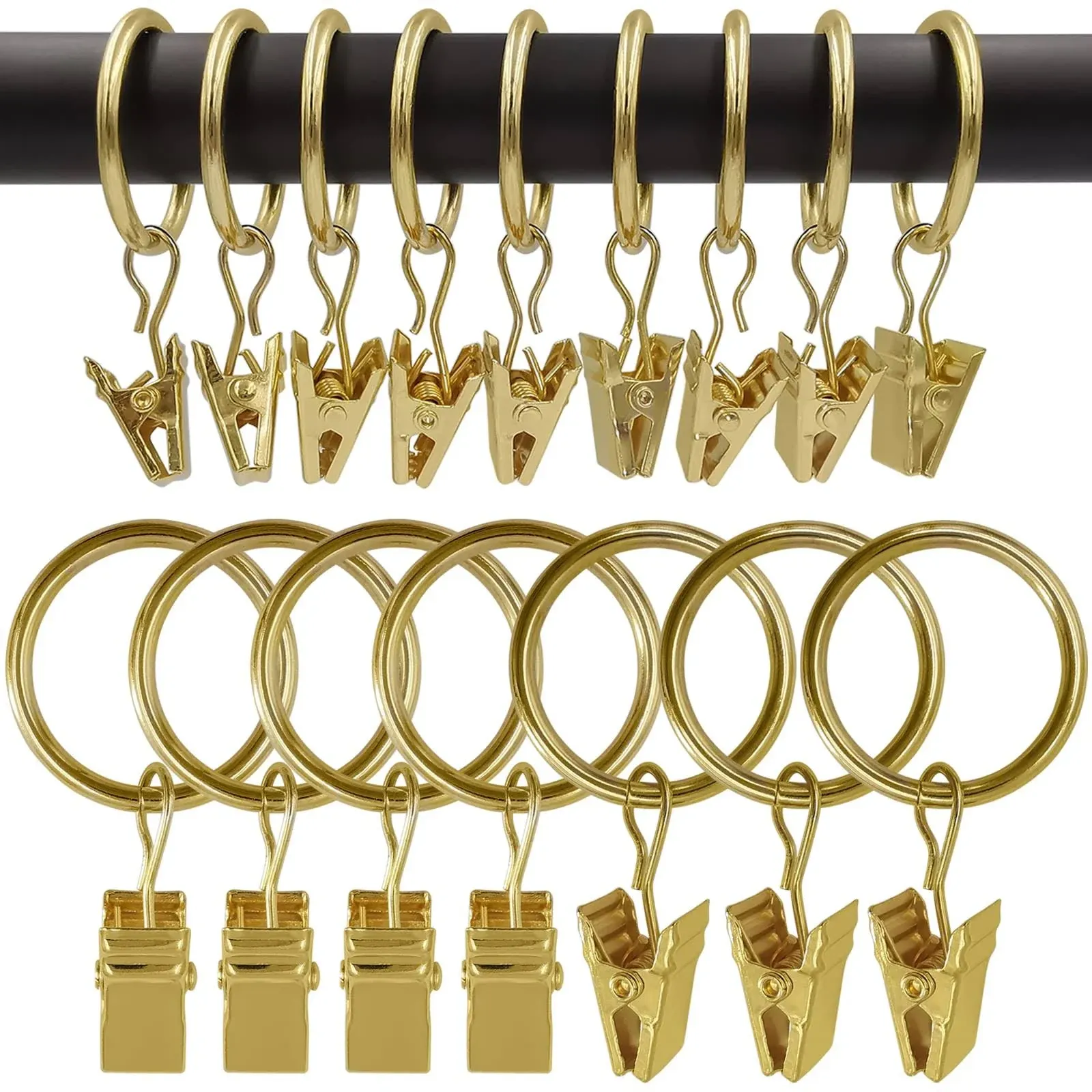 AMZSEVEN 44 Pack Metal Curtain Rings with Clips, Curtain Hangers Clips, Drapery Clips with Rings, Drapes Rings 1 in Interior Diameter, Fits Diameter 5