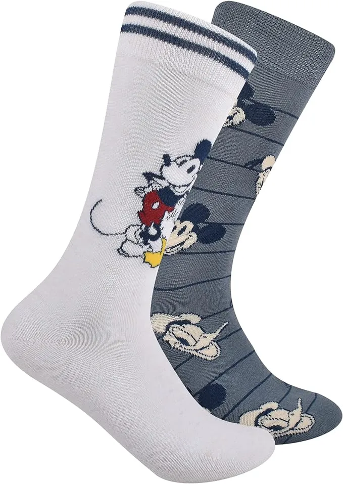 New Men&#x27;s Disney Mickey Mouse &amp; Donald Duck Crew Socks 2 Pairs