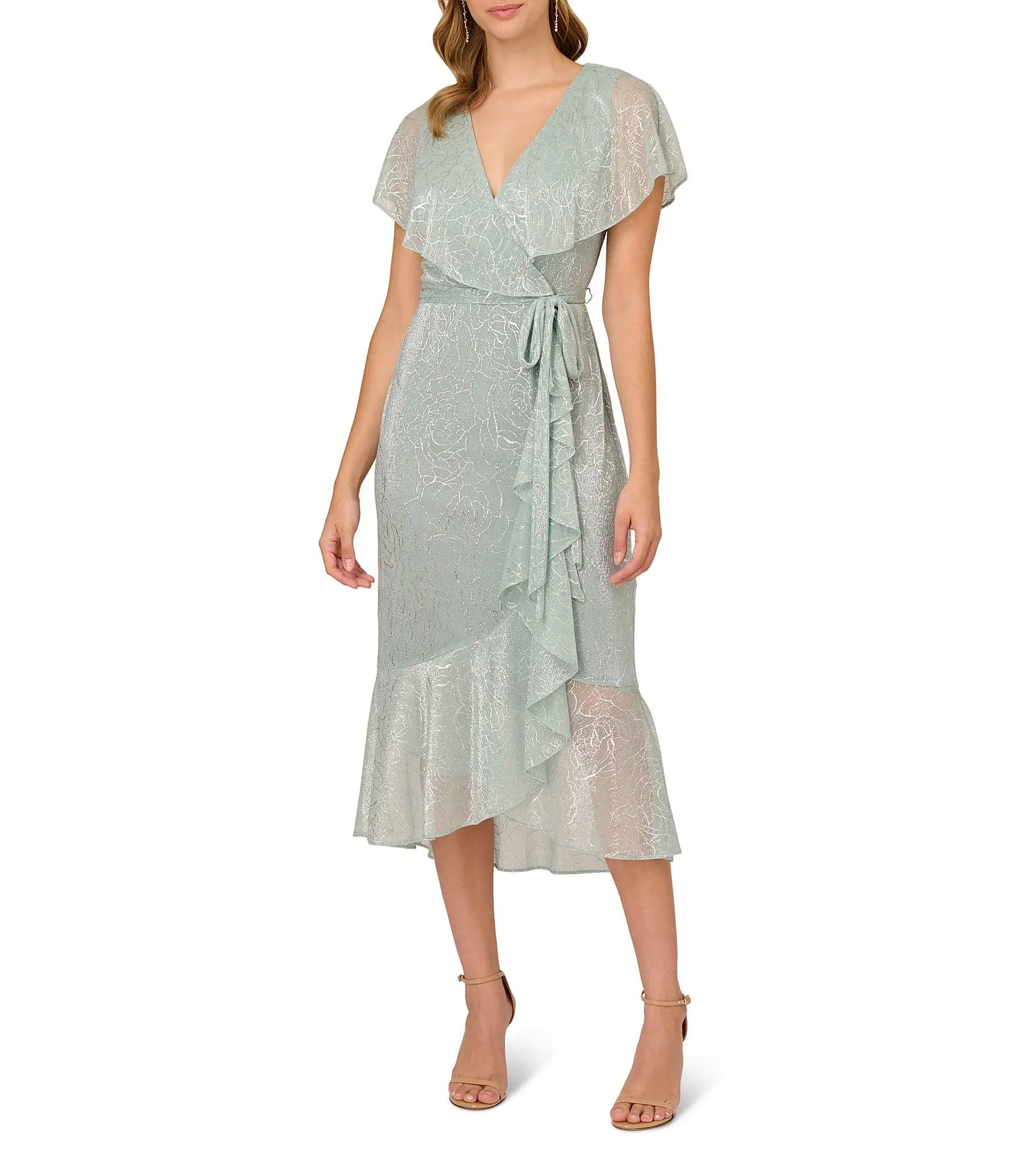 Adrianna Papell Womens Metallic Sheer Cocktail and Party Dress