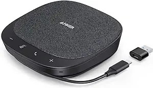 Anker PowerConf S330 USB Speakerphone, Conference Microphone for Home Office, Smart Voice Enhancement, Plug and Play, 360° Voice Coverage via 4 Microphones, and Powerful Sound