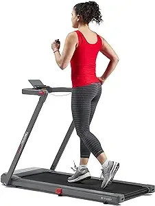 Sunny Health & Fitness Compact & Foldable Treadmill, Non-Slip Surface, Optional Dual Mode Walking/Running, Non-Electric Fixed Incline, Digital Monitor, Smart Bluetooth Connection with SunnyFit App