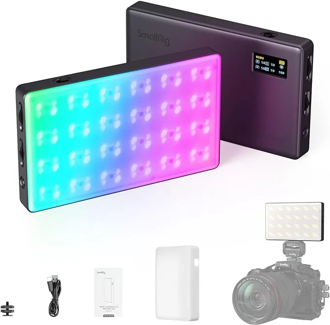 SmallRig RM120 RGB Video Light, 5000mAh 180 Minutes Portable Camera Light 7W Output Power, LED Video Light Panel, 2500-8500K CRI TLCI 98+ for TikTok, Content Creator, Photographer 3808