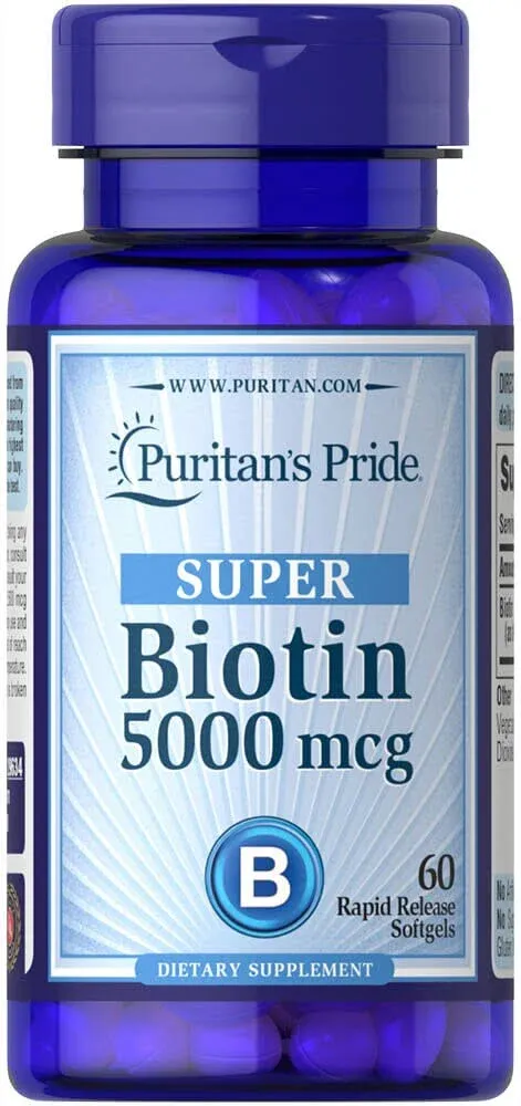 Puritan's Pride Vitamin Capsules, Super Biotin, 5000 Mcg, 60 Count, 60 Count