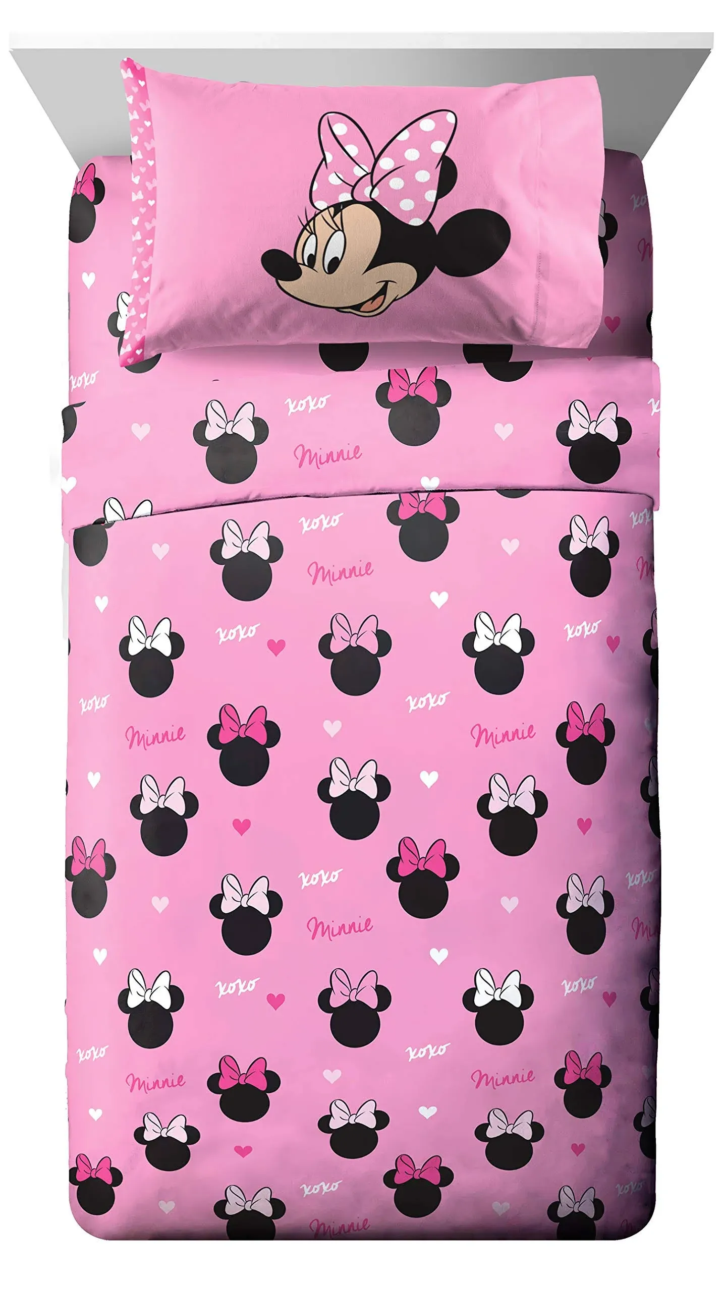 Jay Franco Disney Minnie Mouse Hearts N Love Full Size Sheet Set - 4 Piece Set ...