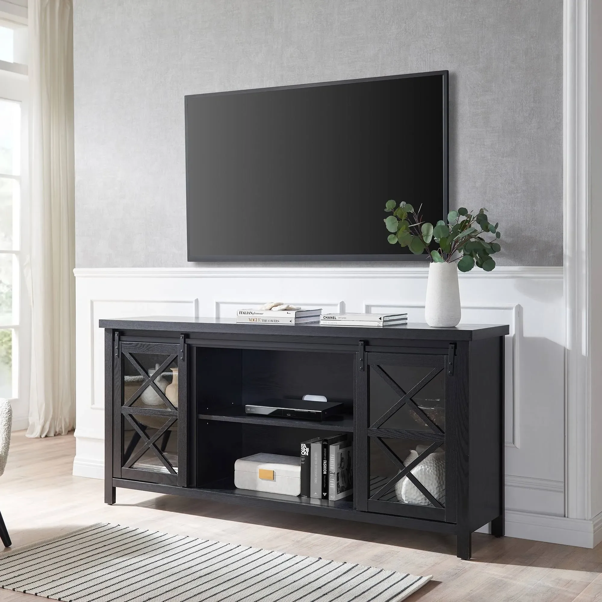 Clementine Rectangular TV Stand for TV's up to 80" in Black Grain