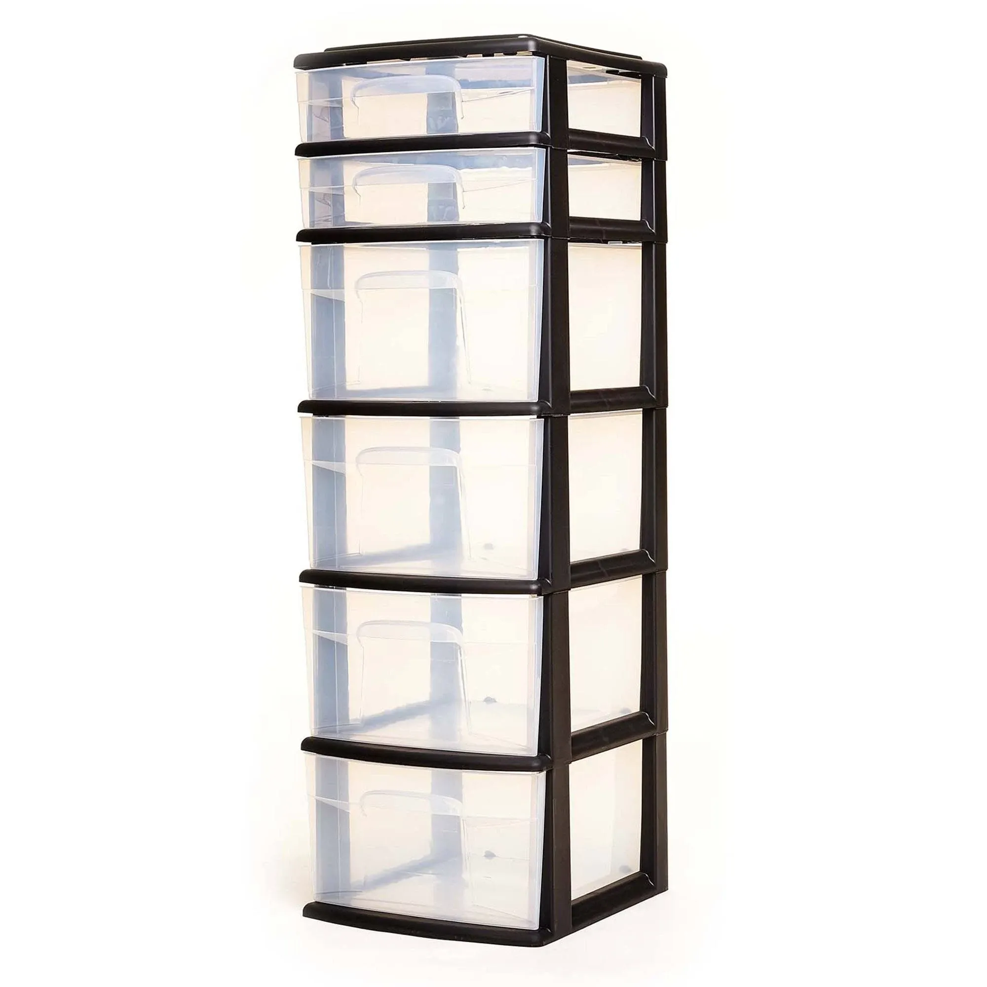 Homz 6 Drawer Plastic Storage and Organizer Tower, Cabinet for Home, Office, Classroom, Craft, Art Supplies, Clothes, White Frame/Clear Drawers