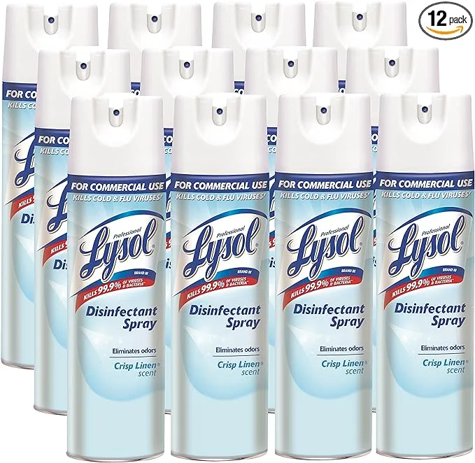 Professional Lysol Disinfectant Spray, Crisp Linen Scent, 19 oz, 12/Case