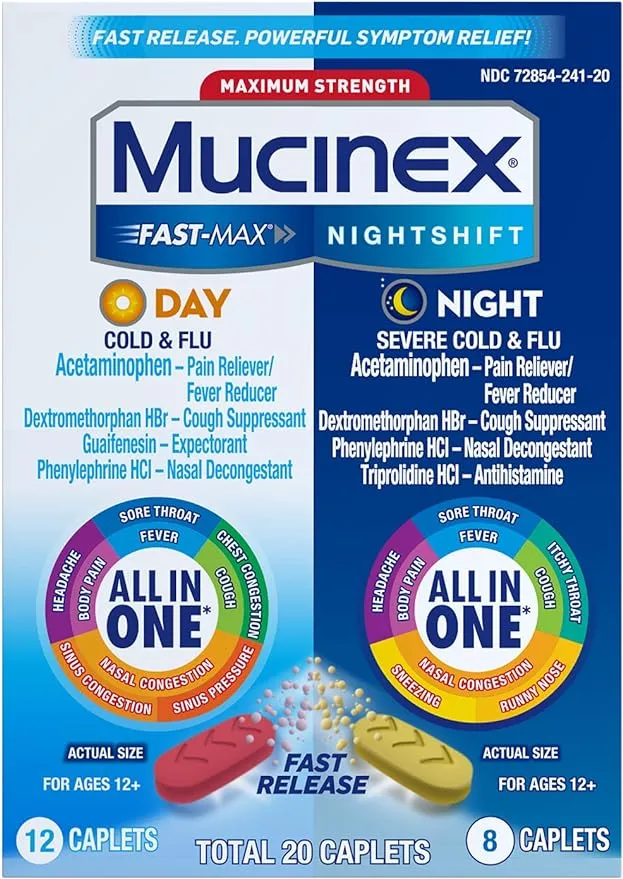 Mucinex, Fast-Max Day Time Severe Cold & Night Time Cold & Flu, 20 Caps