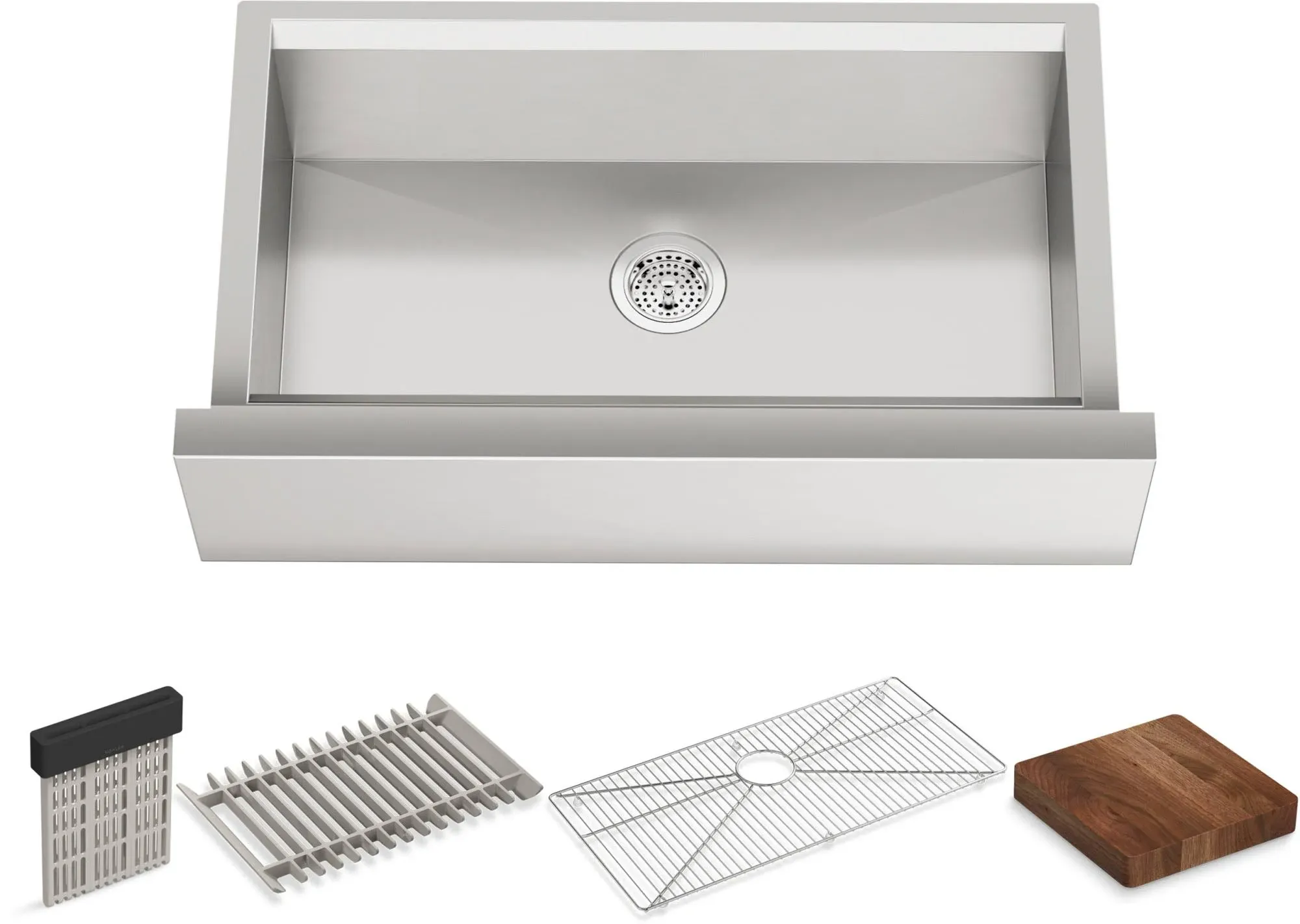 Kohler K-28877 Tempered 35-7/16" Undermount Single Bowl Farmhouse Stainless Steel Workstation Kitchen Sink with Accessories Included