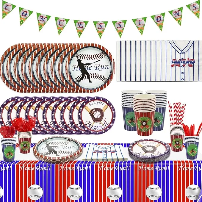 Baseball Party Supplies Sports Tableware Party Pack for Baseball Themed Birthday ...