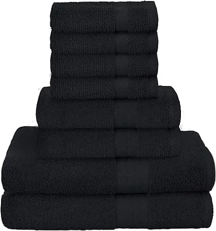 Glamburg Ultra Soft 8-Piece Towel Set - 100% Pure Ringspun Cotton, Contains 2 Oversized Bath Towels 27x54, 2 Hand Towels 16x28, 4 Wash Cloths 13x13 - Ideal for Everyday use, Hotel & Spa - Navy Blue