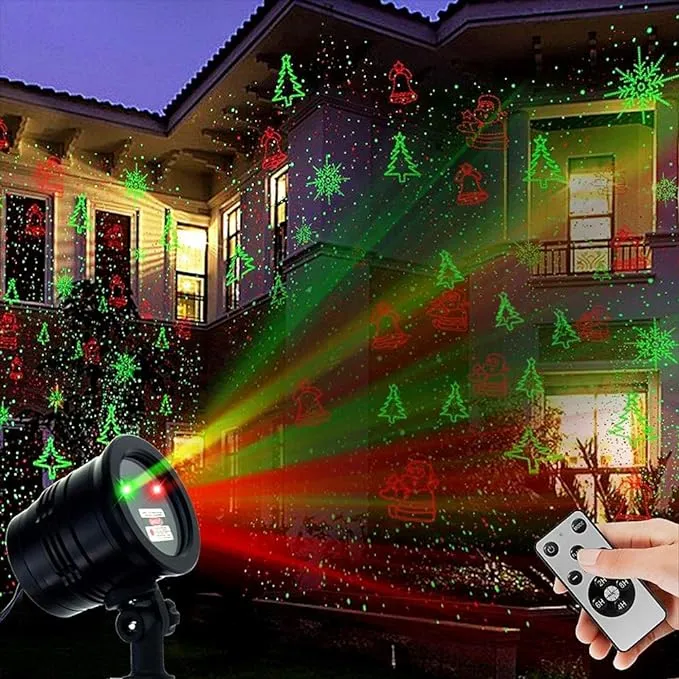 Christmas Laser Lights, Projector Lights Landscape Spotlight Red and Green Star Show with Christmas Decorative Patterns for Indoor Outdoor Garden Patio Wall