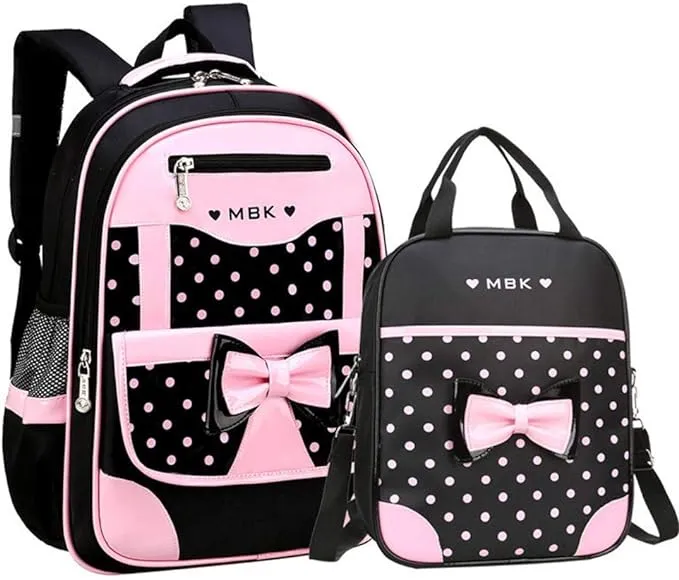 VIDOSCLA School Bags for Girls,2Pcs Bowknot Students Backpack,Elementary Princess Bookbag Sets for School