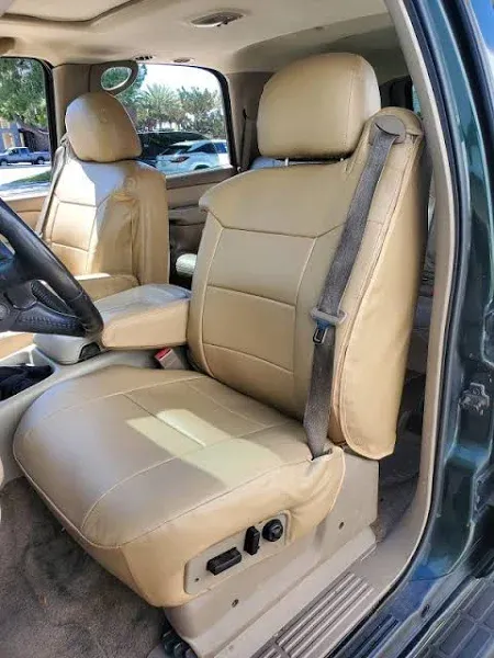 Iggee 2000-2002 Chevy Silverado Beige Artificial Leather Custom Made Original fit Front Seat Covers & 2 Armrest Covers