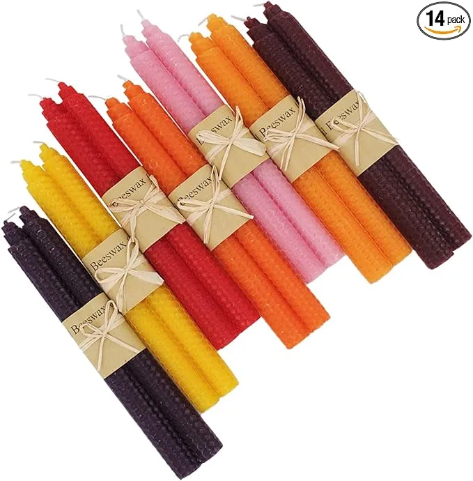 Set of 14 Beeswax Taper Candles, 9 Inch Premium Quality Smokeless Candles, Beeswax Candle for Home Gift Ideas Uncented Long Candles for Household, Wedding, Party, and Home Décor